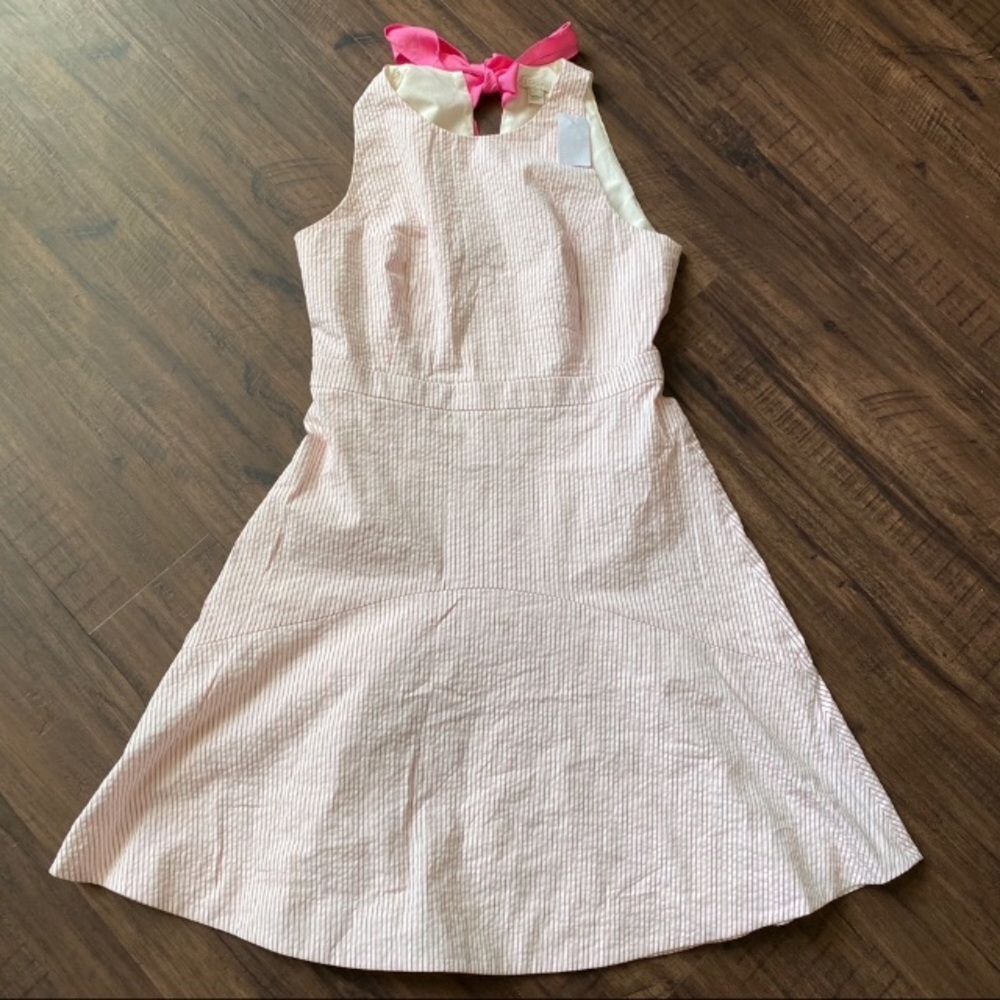 Pink seersucker halter neck dress